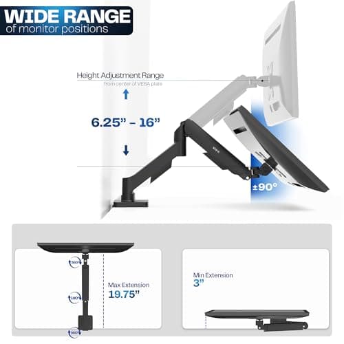 VIVO Single Monitor Stand, Fully Adjustable Arm for 17 to 32 inch Screen, Mechanical Articulating Desk Mount, Gaming and Office Setups, VESA 75x75, 100x100, Max 19.8 lbs, Classic, Black, STAND-V001O 5