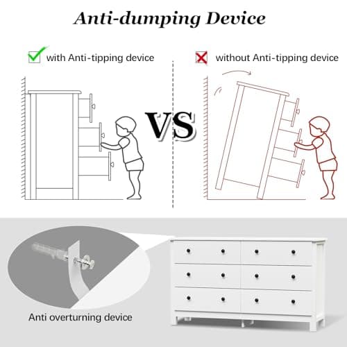 HOUROM White Dresser, Modern 6 Drawer Double Dresser for Bedroom with Black Knobs, Adults & Kids Wide Dressers & Chests of Drawers for Hallway, Entryway 7