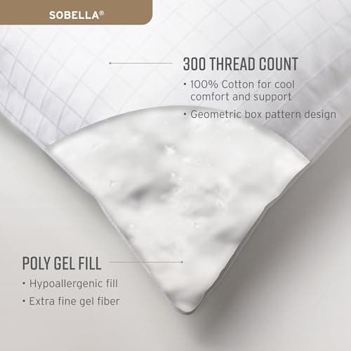 Sobel Westex Queen Size - Sobella Side Sleeper Bed Pillow | 300 Thread Count, 100% Cotton Cover | Luxury Hotel & Resort Quality | Machine Washable Pillow for Sleeping 20 X 30 5