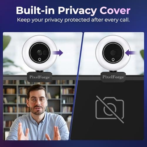 PixelForge 4K Webcam for PC with Microphone & Light & Privacy Cover, Web Camera for Desktop Computer/Laptop/Monitor/Mac, 4K UHD Sony Sensor, PDAF Auto Focus, Dual AI Noise-Cancelling Mics, USB Camera 5
