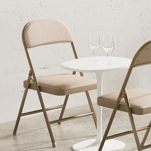 Nazhura 4 Pack Folding Chairs, Fabric Dining Chair Set with Padded Cushion and Back, Indoor Outdoo Seat for Home Office Events Wedding Party (Oatmeal Strip Fabric Seating) 7