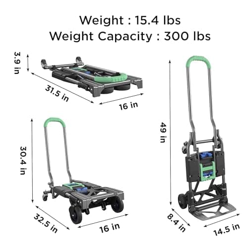 COSCO Shifter Multi-Position Folding Hand Truck and Cart, 300 lb. Weight Capacity, Green, 12222PBG1E 7