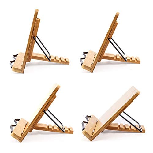 Large A+ (15.4 x 11) Inch XL Bamboo Book Stands & Holders for Reading Hands Free in Bed,Cookbook,Textbook,Law,with 6 Adjustable Height Document Stand 8