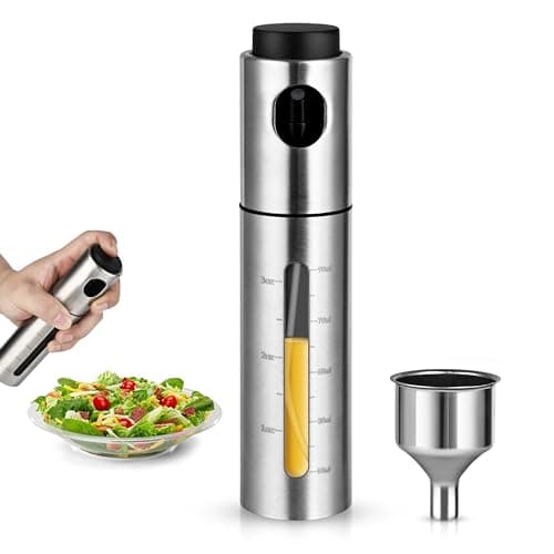 BooMetCheer Oil Bottle for Cooking,100ml Stainless Steel Cooking Oil Spray Bottle for,Salads, BBQS and More,One-Handed Use