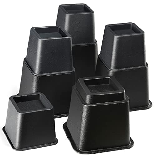 Home It Adjustable Bed Risers - Elevation in 3, 5 or 8 Inch - Heavy Duty Stackable Furniture Risers Supports 1,300 lbs - for Under-Bed Storage, College Dorms, Table and Couch, 4 Pack Bed Lifts Black