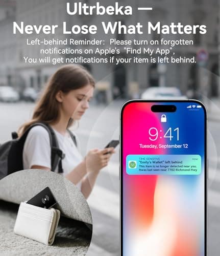 Ultrbeka Ultra-Thin Wallet Tracker Card 0.094in IP68 Waterproof Bluetooth Tracker for Wallets, Passport, Work with Apple Find My, Wireless Charging, Card Locator [Apple MFi Certified] iOS Only 6