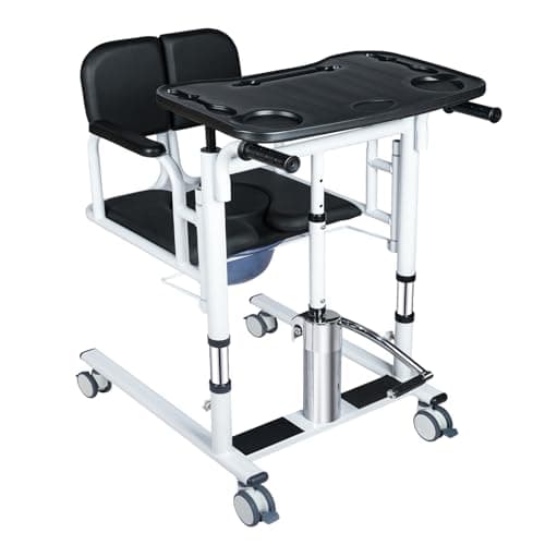 Drexo Patient Lift Transfer Chair, 5 in 1 Patient Lift Chair with 180°Split Seat, Height Adjustable Patient Transfer Chair with 4 Casters for Home Seniors Elderly, Load 450Lbs (Non-Fold, Silver)
