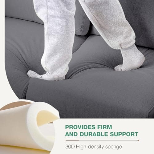 Novilla 57" Small Couch - Grey Linen Fabric Loveseat Sofa with 2 Bolster Pillows, Toolless Assembly 5