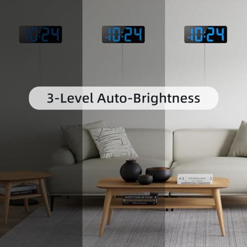 LED Digital Wall Clock with Large Display, Big Digits, Auto-Brightness, 12/24Hr Format, Modern Electric Small Silent Wall Clock for Living Room, Bedroom, Classroom, Farmhouse, Kitchen, Office - Blue 4