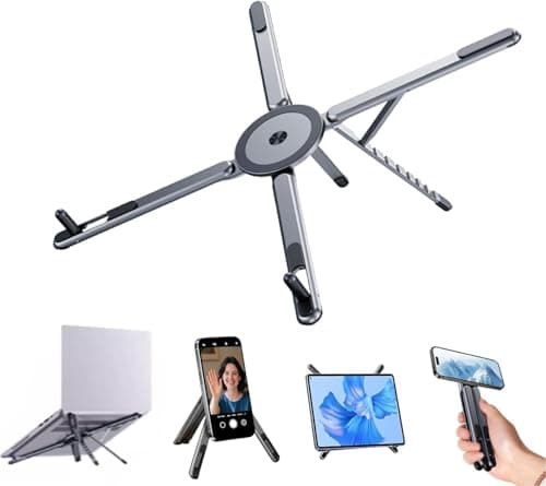 Laptop Stand for Desk, Foldable Aluminum Alloy Magnetic Computer Riser, Ergonomic 8-Level Adjustable Height Travel Laptop Holder,Multi-Functional Stand for 10–16"Laptop,4–13" Tablet and Phone