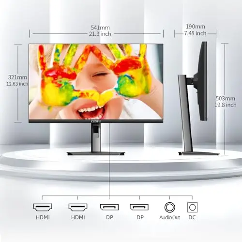 CUNPU 24 Inch 4K Computer Monitor, UHD (3840 x 2160) IPS Panel for Photo Video Editing, ΔE < 2, 185PPI, DCI-P3 100%, 1.07B+ Colors, HDR10, VESA, Height Adjustable, Vertical, Built-in Dual Speakers 8