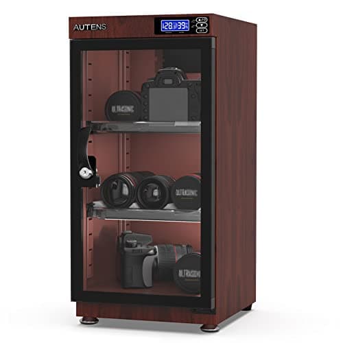 AUTENS 50L Dehumidifying Dry Cabinet Box, Wood grain Design Digital Control Noiseless and Energy Saving, for Camera Lens and Electronic Equipment Storage,Temperature Humidity LED Dual Screen