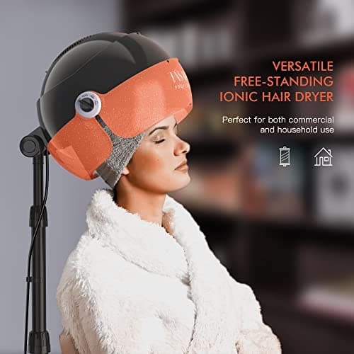 TASALON Ionic Hooded Dryer, 1875 Watts Sit Under Hair Dryer Bonnet with 3 Temperature Settings, Hooded Hair Dryer for Home Spa and Salon, Orange 6