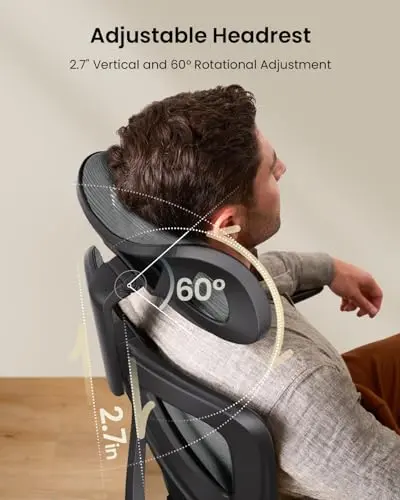 ProtoArc Ergonomic Office Chair, EC100 Big and Tall Mesh Computer Desk Chair with 30% Thicker Saddle Shaped Spring Cushion, Lumbar Support, Adjustable Headrest, Armrest for Home and Office - Gray 7