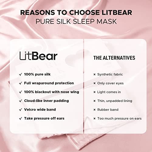 LitBear Silk Sleep Mask for Side Sleeper, Eye Mask Sleeping for Women Men 100% 22 Momme Pure Mulberry Silk, Face-Hugging Padded Eye Cover for Sleeping with Adjustable Band (Pink) 6