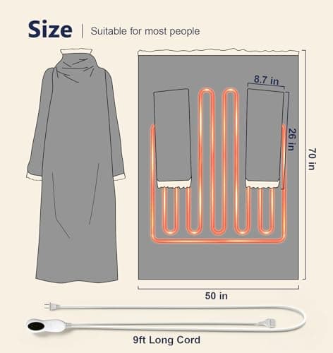 PASAMIC Electric Wearable Heated Blanket with Foot Pocket, Heated Blanket Wearable with Sleeves, Flannel & Sherpa Electric Throw, 10 Heat Settings & 2-8H Auto Shut-Off, 50 * 70"+18", Dark Grey 9