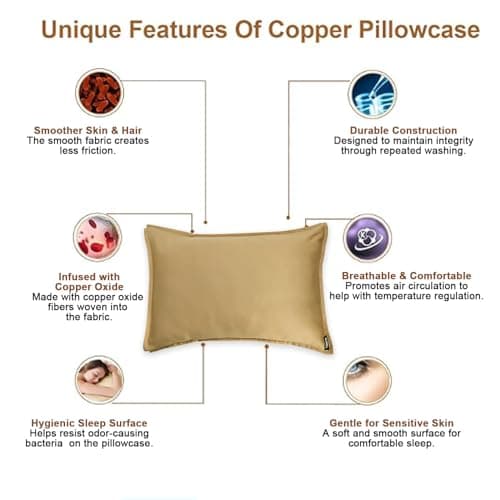 Copper Pillowcase with 100% Copper Oxide Fiber, Prevents Crow's Feet, Forehead Wrinkles, Fine Lines & Hair Smooth, Silk Like Soft Pillow Cover for Mum Daughter Girlfriend (18.5 in × 27.5 in) (1 pcs) 5