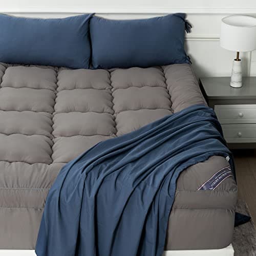 Marine Moon Mattress Topper Queen, Marine Moon Cooling Bed Topper Cover, Thick Soft Pillow Top Mattress Pad, Plush Hotel Down Alternative Mattress Topper with 8-21" Deep Pocket, Grey