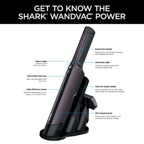 Shark WV410PR WANDVAC Cordless Hand Vacuum, Ultra-Lightweight & Portable with Powerful Suction & Tools for Pets, Designed for Car & Home, Violet 13