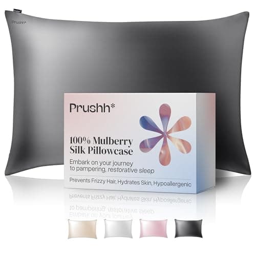 Prushh Luxury Silk Pillowcase - 100% Pure Mulberry Silk - 22 Momme 6A High-Grade Fibers - Silk Pillow Cover for Hair & Skin, Soft, Hidden Zipper, Anti-Acne (Charcoal Grey, Queen (20'' x 30''))