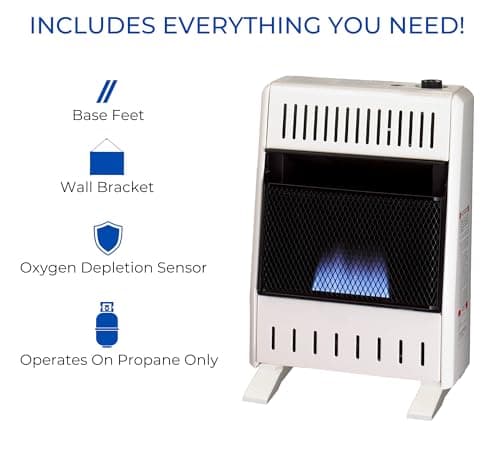 ProCom ML100TBA-B Ventless Propane Gas Blue Flame Space Heater with Thermostat Control for Home and Office Use, 10000 BTU, Heats Up to 500 Sq. Ft., Includes Wall Mount and Base Feet, White 5