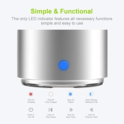 Travel Case Packed, Wireless Mini Bluetooth Speaker with Custom Bass Radiator. EWA A106, Small But Loud, The Next Generation of Portable Speakers for Home, Outdoors, Shower (Silver)1.89* 1.57 inches 5