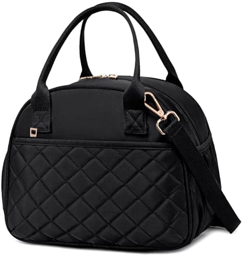 BTOOP Lunch Box for Women Men Insulated Lunch Bag Quilted Lunchbox Cute Adult Lunch Tote with Adjustable Shoulder Strap Reusable Lunch Bags Water Resistant for Travel Work Picnic (Black)