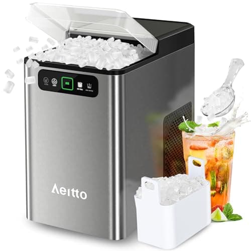 Aeitto Nugget Ice Maker 40Lbs/24H, Countertop Soft Chewable Ice Pebble Ice Machine, One-Click Operation, Auto Self-Cleaning Ice Makers with Scoop&Basket for Home, Office, Kitchen, Party (Grey)