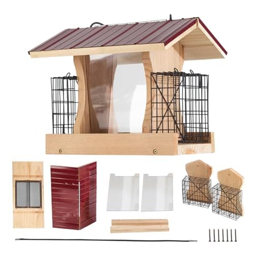 XL Hopper Bird Feeder for Outside - DIY Birdfeeder Kits for Adults to Build - Ranch Feeder W/Suet Cages - Heavy Duty 3/4" Red Cedar - Longtime Durability - 10 Lbs Compacity, 13" Size
