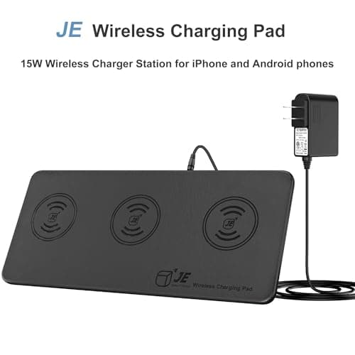 Triple Wireless Charger Pad - 15W Fast Charging Station for Apple iPhone 16/15/14/13/12 Pro/Max/Plus, AirPods, Qi-Certified 3-in-1 Charging Mat for Multiple Devices One-Step Wireless Charging Solution 5