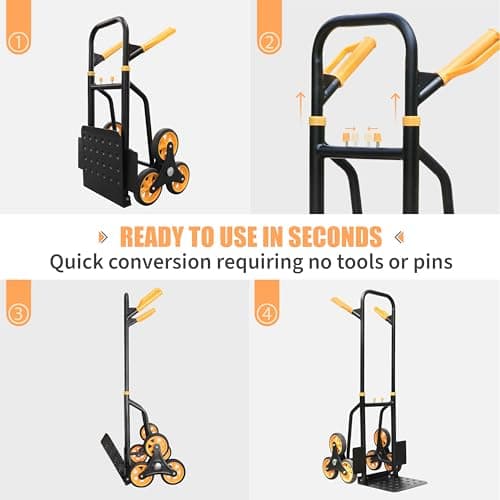 Olympia Tools Folding Hand Truck with Wheels - Moving Dolly Hand Cart - Heavy Duty Trolley (330lbs Stair Climbing Hand Truck) 6