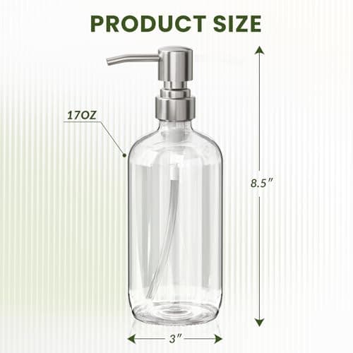 AmazerBath Soap Dispenser, 2 Pack Glass Soap Dispenser with Pump Stainless Steel, 17 Oz Hand Soap Bottles Bathroom Kitchen, Clear 5