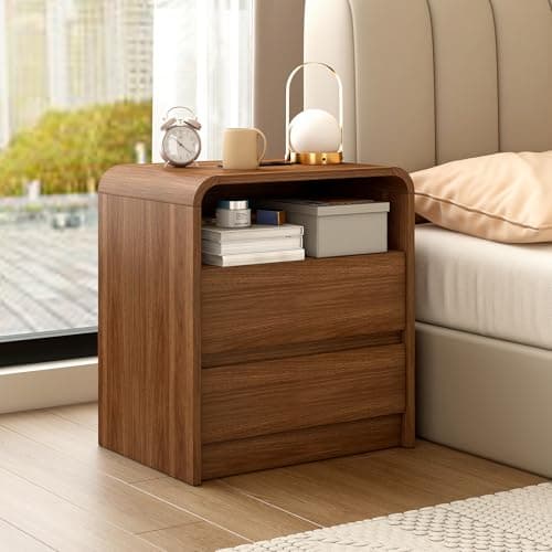 Messenya Modern Nightstand, 23.6-Inch Wide with Charging Station & Curved Anti-Collision Design, Mid-Century Storage Cabinet, Pre-Embedded Slots, Sturdy & Reusable, Ideal for Dorm, Sofa, or Office (2) 6