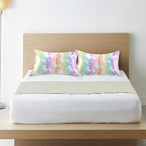 Blueangle Rainbow Unicorn Stripe Satin Pillowcase for Hair and Skin Silk Pillowcase, Standard Size(20x26 inches) - Satin Pillow Covers with Envelope Closure 6