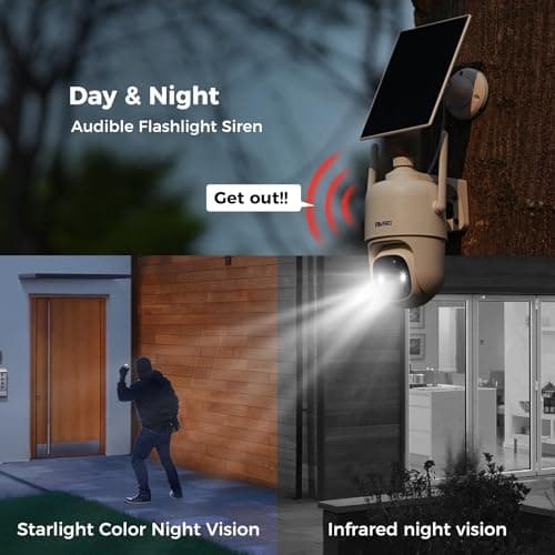SOVMIKU 2CQ1 AI 2K Solar Security Camera Wireless Outdoor, Battery Powered,Two Way Audio,Motion Detection, 360° View,Easy to Setup,Color Night Vision,Audible Flashlight Siren,180 Days Exchange Policy 9