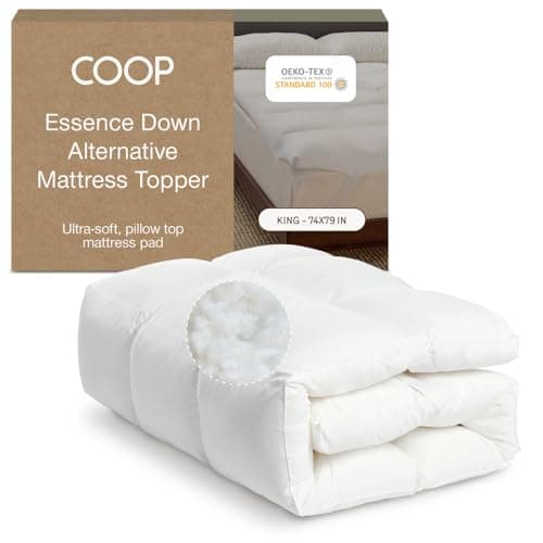 Coop Home Goods Essence Down Alternative Mattress Topper King, Plush 2-Inch Gusset and Baffle Box Design for Even Support and Comfort, Premium Bed Topper for Pressure Relief, Oeko-TEX Certified
