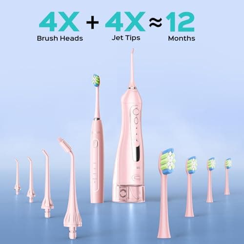 COSLUS C20 & C41 Portable Water Flosser with Electric Toothbrush Combo: 2-in-1 Oral Clean Kit for Teeth, Braces, Gums Care - Brushing & Flossing for Adults, Family, Travel Use, BPA-Free, Pink 7