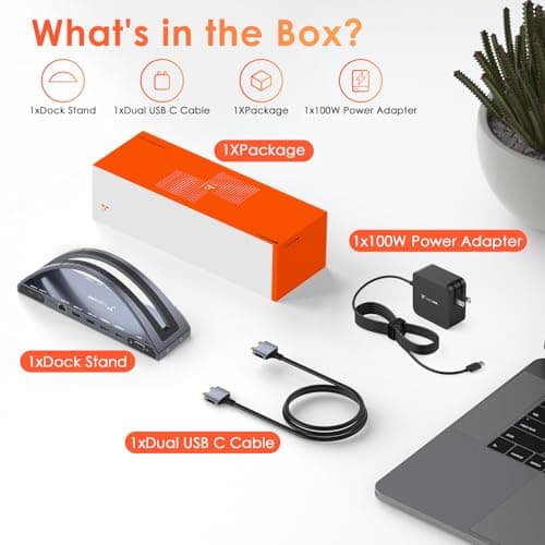 TobenONE MacBook Docking Station Dual 4K Monitor for M1-M5 Pro/Max, 13-in-2 USB C Docking Station with 100W Power Adapter, Laptop Dock Stand with 2 HDMI, VGA, 5 USB, PD 3.0, RJ45, SD/Micro SD, Audio 9