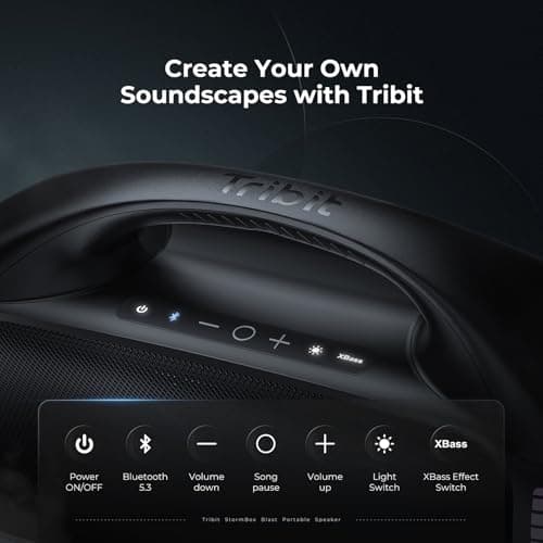 Tribit StormBox Blast Portable Bluetooth Speaker, (140W Peak) 90W Loud Stereo Sound with 30H Playtime, IPX7 Waterproof, LED Light, Wireless, XBass, BT5.3, TWS, Custom EQ, Party/Outdoor/Camping/Beach 5