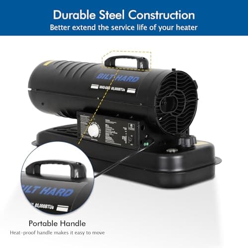 BILT HARD 85,000 BTU Forced Air Kerosene Diesel Heater, Portable Torpedo Space Heater with Thermostat Control for Outside, Jobsite, Garage, and Construction Sites, CSA Certified 6