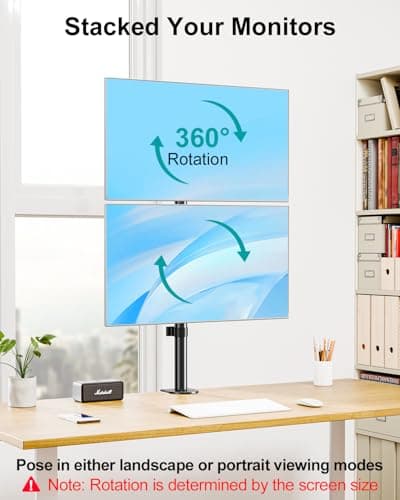 MOUNT PRO Vertical Dual Monitor Stand, Stacked Monitor Mount for 2 Monitors Up to 32 inches, Computer Monitor Arm with Swivel, Tilt, Height Adjustable, Each Monitor Desk Mount Holds up to 17.6 lbs 6