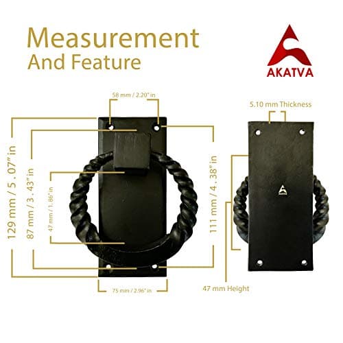 Akatva 'Kasai' Black Cast Iron Door Knocker - Powder Coated Exterior Home Door Knocker 5