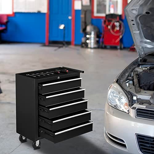 TUFFIOM 5-Drawer Rolling Tool Chest w/Drawers & Lock, Tool Storage Cabinet with Lockable Wheels, Top Cushion & Drawer Liners, Tool Organizer Box for Garage, Warehouse & Repair Sho 9
