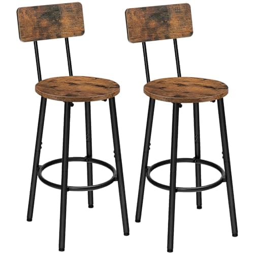 HOOBRO Bar Stools,Set of 2 Round Bar Chairs with Back,25.2" Bar Chairs for Kitchen Island, Dining Room,Counter Height Bar Stools, Easy to Assemble, Rustic Brown and Black BF32BY01G2
