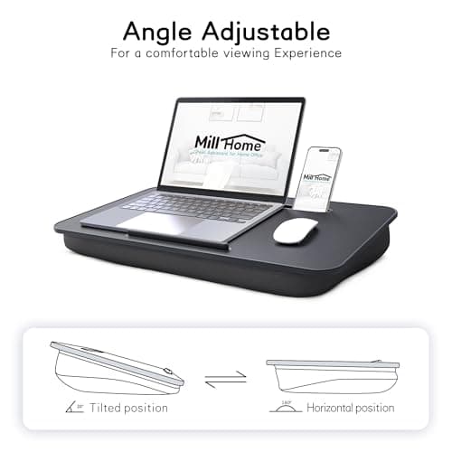 Lap Desk, Lap Desk with Cushion, Fits up to 17 inch Laptop, Pillow Designed, Portable Laptop Stand with Tray, Pad & Phone Holder, Home Office for Bed/Couch/Car/Reading/Writing,MillHome (Black) 8