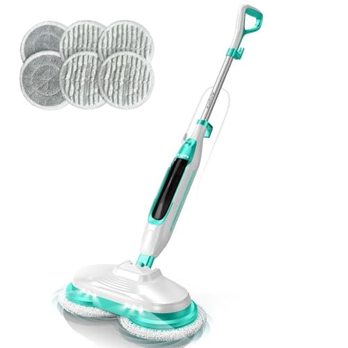 Angtra Scrubbing Steam Mop with Rotating Mop Pads, All-in-One Hard Floor Cleaner with LED Headlights