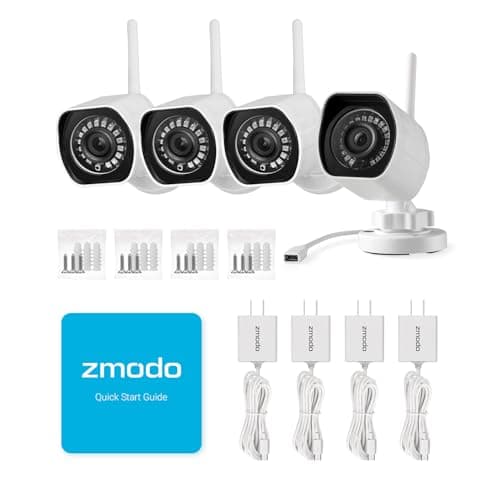 Zmodo Outdoor Security Cameras Wifi - 1080p Full HD Surveillance Cameras for Home Security with Night Vision, IP 66 Weatherproof, Plug-In, Motion Detection, 4 Pack 8