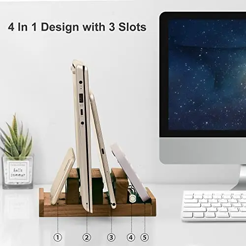 Booinxaa Vertical Laptop Stand Laptop Holder - Adjustable Dock, Dual Laptop Vertical Stand,Compatible with All MacBook Pro Air iPad Surfaces, Upright Holder for Desk,Handmade,Walnut Wood 5