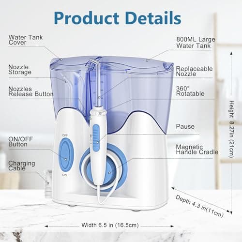 H2ofloss Dental Water Flosser for Teeth Cleaning With 12 Multifunctional Tips & 800ml Capacity, Professional Countertop Oral Irrigator Quiet Design(HF-9 whisper) 5
