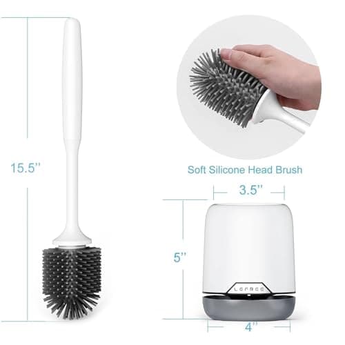 Lefree Silicone Toilet Brush and Holder, Bathroom Cleaner Brush Set, Non-Slip Handle Toilet Bowl Brush with TPR Soft Bristle, Wall Mounted/Floor Standing 9